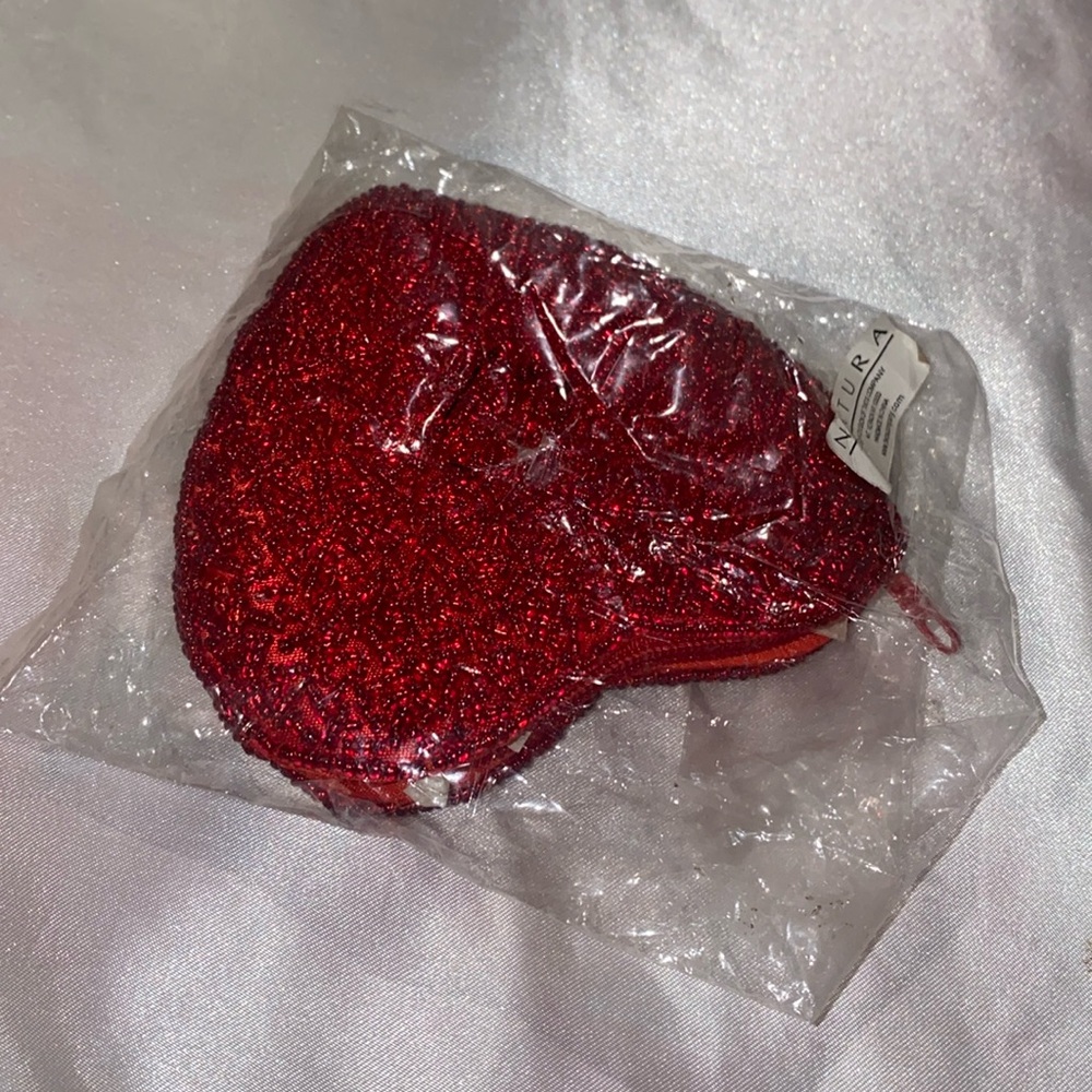 Red Beaded Heart-Shaped pouch. NEW
